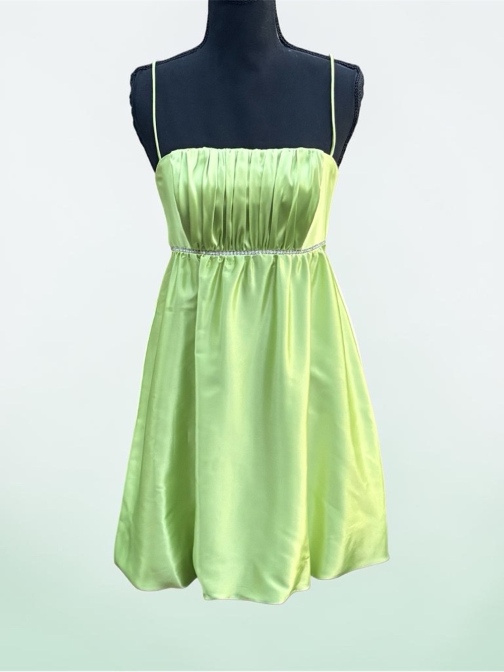Jessica McClintock Lime Green Satin Spaghetti Strap Party Dress
